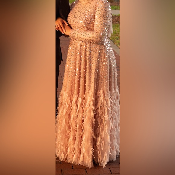 Mac Duggal Embellished Sequin Gown with Feather Detail - Picture 4 of 10